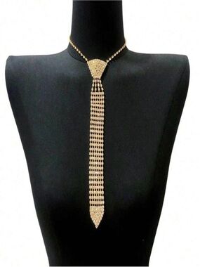 Gold Rhinestone Tassel Lariat Necklace